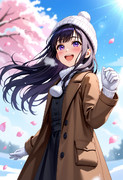 雪降りながら花びらの舞う②