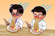 麻薬入り冷やし中華を食べている鬼頭丈二と佐竹博文