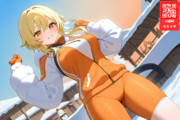 オレンジ色のウェアを着てスノースポーツを堪能する蛍ちゃん