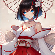 魅惑の青い瞳を持つ現代風巫女の美麗アート