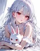ウサギのぬいぐるみと女の人