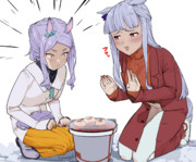 寒さより餅に夢中