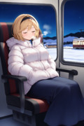 スキー場に向かう夜行列車に乗車して一眠りするジータちゃん