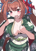 スズカ仕様の着物を着るダスカ