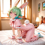 伸びをするウサギ娘