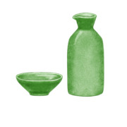 【素材】ぐい呑み・徳利・陶磁器・緑【フリー素材処くらげや】