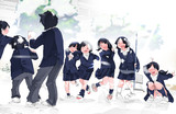 雪の校庭の男女ども