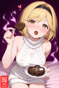 怪しげな雰囲気でチョコを食べさせてくる童貞を殺すセーターを着たジータちゃん