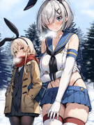 寒そうな浜風と謎の金髪美少女