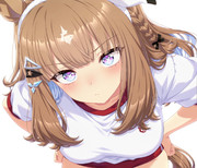 まだトレーニング参加できなくて不満顔のアーモンドアイ