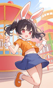 遊園地で遊んでいるメイベルちゃん