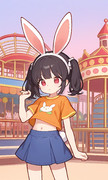 遊園地で遊んでいるメイベルちゃん