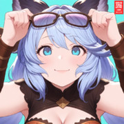 メガネをずらしてこちらを見つめるサテュロスちゃん