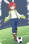 サッカーボールで遊んでいるウェンディちゃん