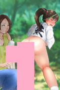 お外でおしりを出してウンチしている女子小学生