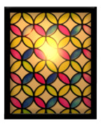 【素材】額入りのステンドグラスと夕日の絵画【フリー素材処くらげや】