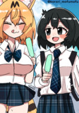 学校帰りにダブルソーダを食べるかばんちゃんとサーバルちゃん