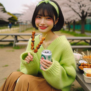 AI画像　酒と桜とセイカさん