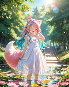 春の小川とキツネ娘さん