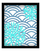 【素材】額装・海松と青海波の絵画（水色）【フリー素材処くらげや】