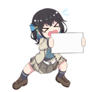 カンペを持つ宮舞モカ(困り顔)