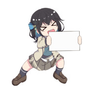 カンペを持つ宮舞モカ(笑顔)