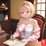 自室で旅の記録をノートに書いているジータちゃん