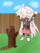 レッサーパンダに威嚇するIAちゃん