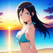 新垣あやせ　社会人　24歳　夕日輝く浜辺で