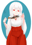 岩魚の塩焼きと巫女さん