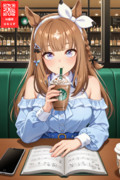 スターバックスでレースの予習をするアーモンドアイちゃん