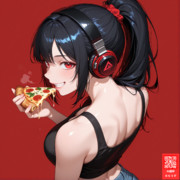ケダモノのような鋭い歯でピザに噛みつく葉村ラヴィアン
