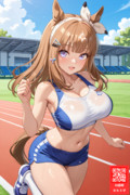 ナリタブライアンにあやかって鼻に絆創膏を貼ってるトレーニング中のアーモンドアイちゃん