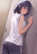 肩捲り汗だく体操服女子