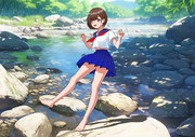川辺で宙に浮くJK