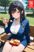 昼休みに公園でお弁当を食べてるOLの葉村ラヴィアン