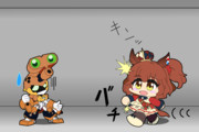 オメダの攻撃をものともせずに迫るアストンマーチャンの着ぐるみ