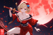 赤い満月に照らされる人斬り侍のジータちゃん
