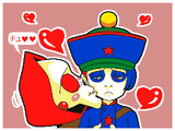 ギーの頬にキスをするエプティ