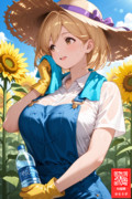 ひまわり畑で農作業をするジータちゃん