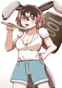 ハンマーを持っているおでかけ服のイヌワシ