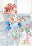 バラを生けてる女の子