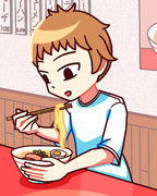 ラーメンを食べる佐代