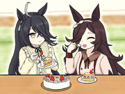 ケーキを食べるライスとカフェ