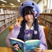 AI画像　図書室ウナ