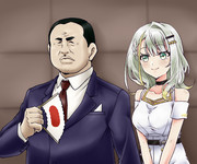 モナリザを鑑賞する紡乃世詞音と田中総理