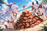 SWARMで肉集めしすぎたサテュロスちゃんをたしなめるメドゥーサ