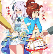 おへそをくりくりされて恥じらう白マックイーン&チアネイチャ