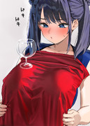 おっぱいの上でテーブルクロス引きをするお姉さん　その１