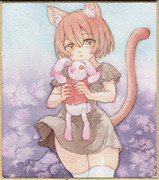 ぬいぐるみを抱いた猫娘